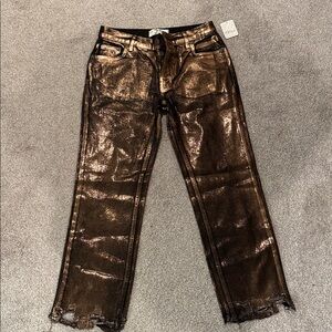 Free People Shimmering Bronze Straight Leg Jeans